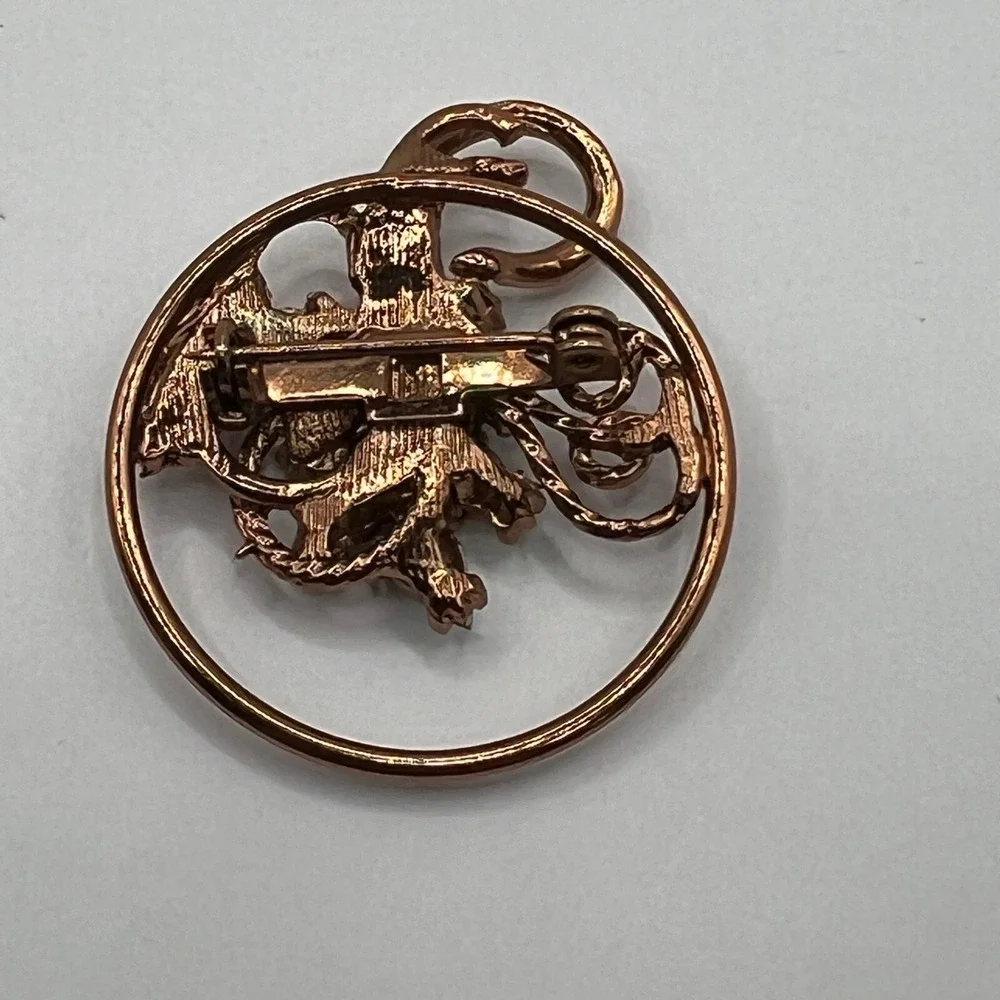 Vintage Grape Brooch Copper Tone AB Beads Aurora Borealis Round Pin